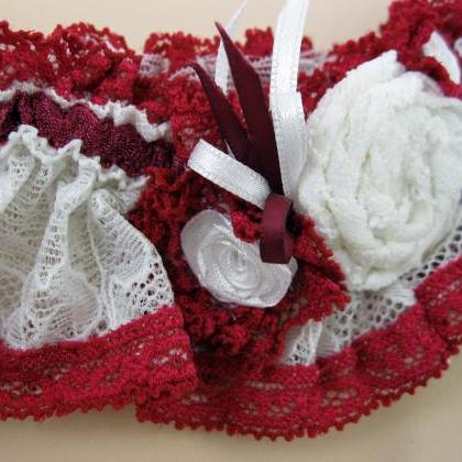Lace Wedding Garter With Handmade Roses, Bridal..