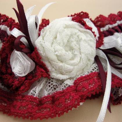 Lace Wedding Garter With Handmade Roses, Bridal..