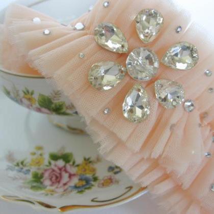 Peach Wedding Garter With Swarovski Crystals,..