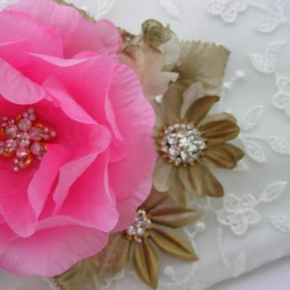 Zippered Wedding Purse With Blush Flower, Ivory..