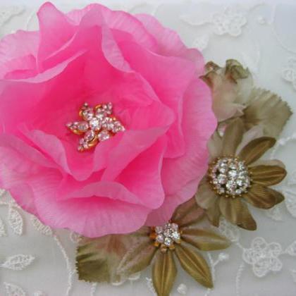 Zippered Wedding Purse With Blush Flower, Ivory..