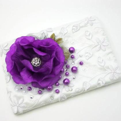 Zippered Wedding Purse With Lilac Purple Flowers..
