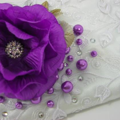 Zippered Wedding Purse With Lilac Purple Flowers..