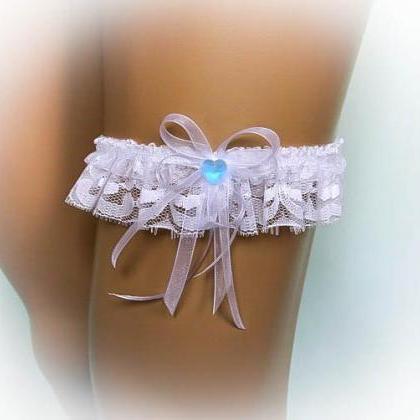Lace Wedding Garter With A Crystal Heart, Bridal..