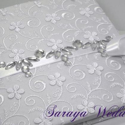 Lace Wedding Guest Book And Pen Set, Personalized..