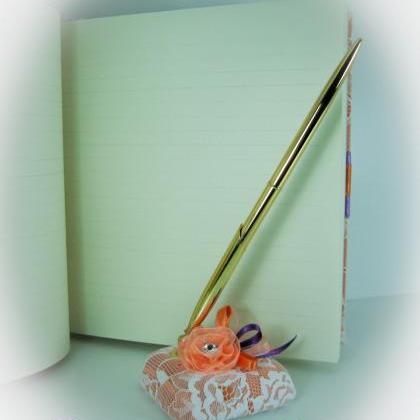 Wedding Guest Book With Orange And Purple Flowers,..