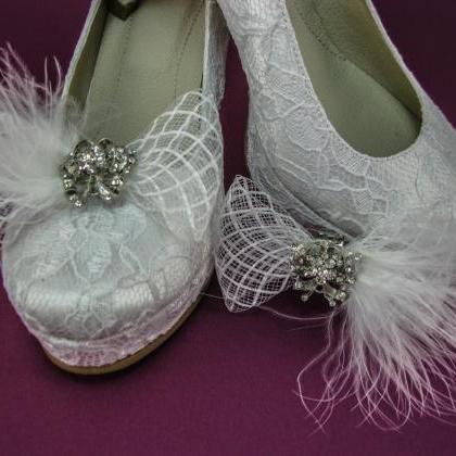 Crystal Wedding Shoe Clips, Marabou Bridal Shoe..
