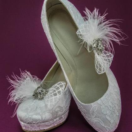 Crystal Wedding Shoe Clips, Marabou Bridal Shoe..