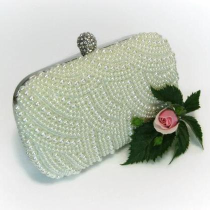 Bridal Pearl Clutch Bag, Wedding Pearl Purse,..