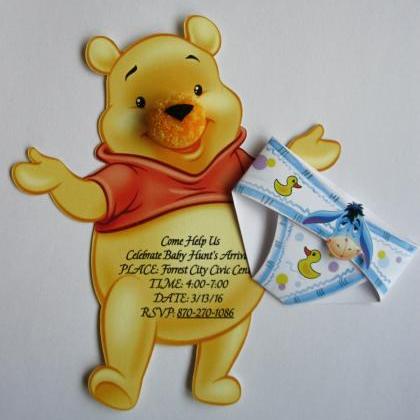 Baby Boy Girl Shower Invitation, Winnie The Pooh..
