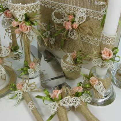 10 Piece Rustic Wedding Set, Rustic Glasses,..