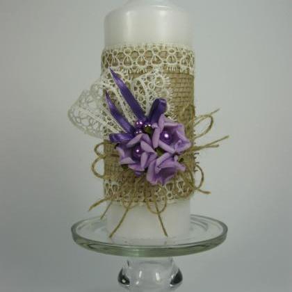 Rustic Wedding Unity Candles, Purple Roses,..