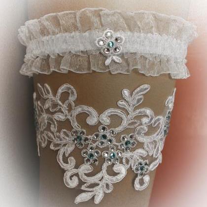 Lace Wedding Garter Set With Swarovski Crystals,..