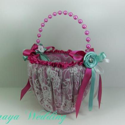 Flower Girl Basket, Wedding Basket In Fuchsia..
