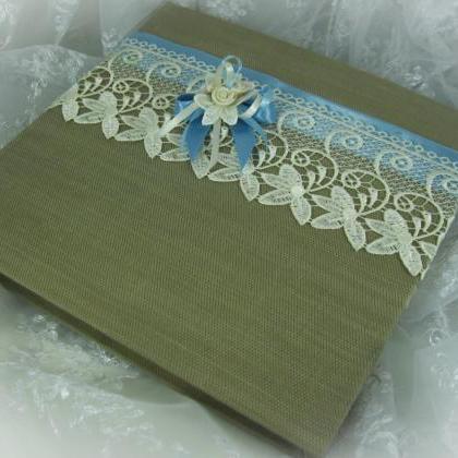 Rustic Wedding Guest Book, Flax, Ivory Lace,..