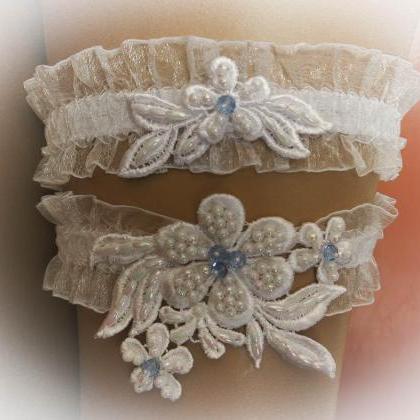 Wedding Garter Set With Pearls, Crystal Beads,..