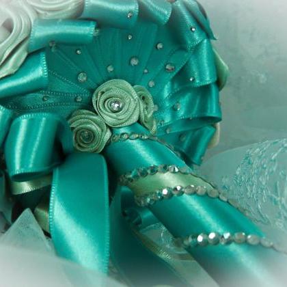 Ivory, Light Green And Aquamarine Wedding Brooch..