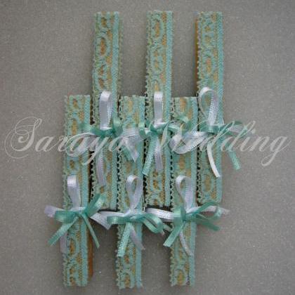 24 Pcs Wedding Wooden Clothes Pins In Turquoise..