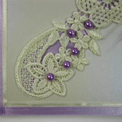 Wedding Guest Book Ivory Lace, Purple Pearls,..