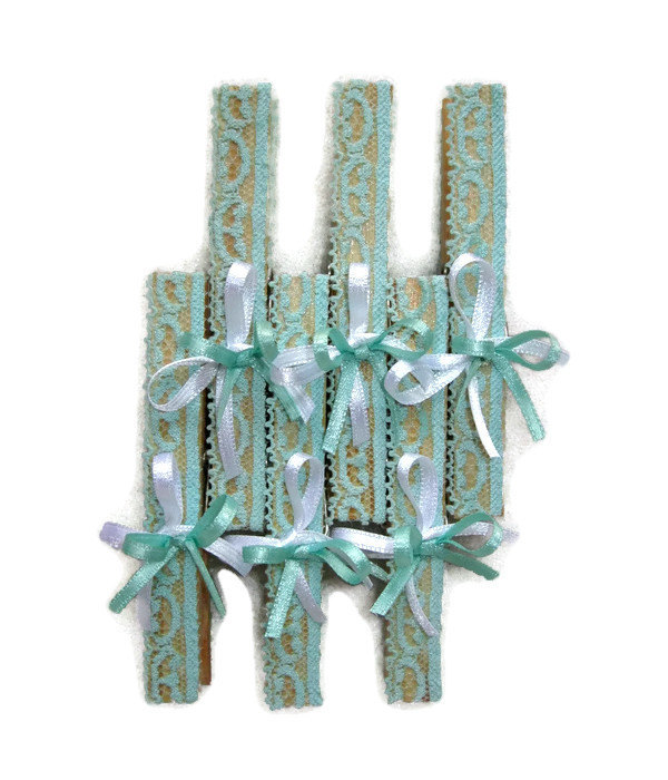 48 Pcs Wedding Wooden Clothes Pins In Turquoise Lace, Clothespins, Clothes Pin Crafts, Wood Clothespins, Wedding Favors, Wedding Gifts