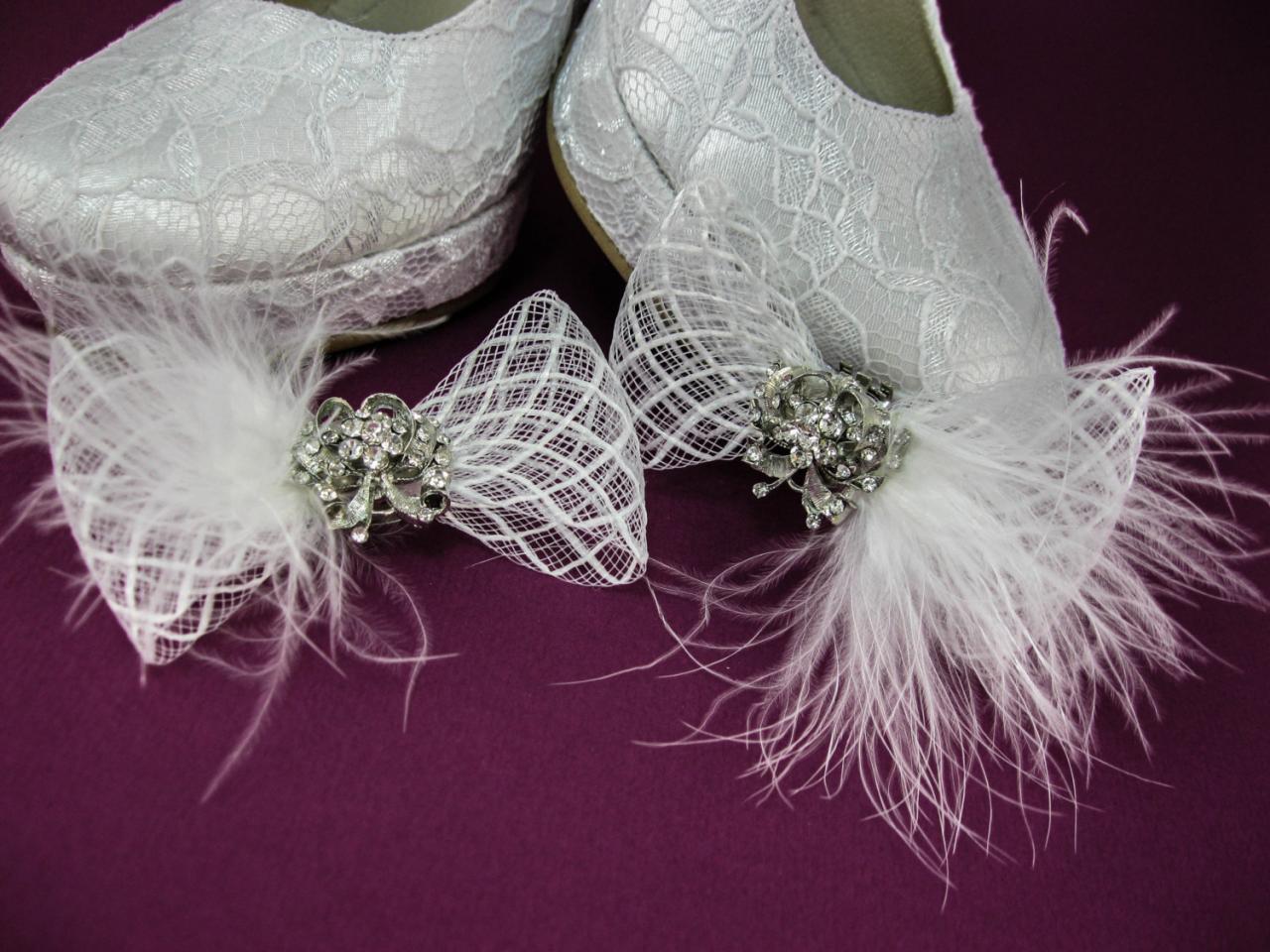 Crystal Wedding Shoe Clips, Marabou Bridal Shoe Clips, Shoe Decorations, Rhinestone Shoe Clips, Shoe Embellishments, Shoe Brooches