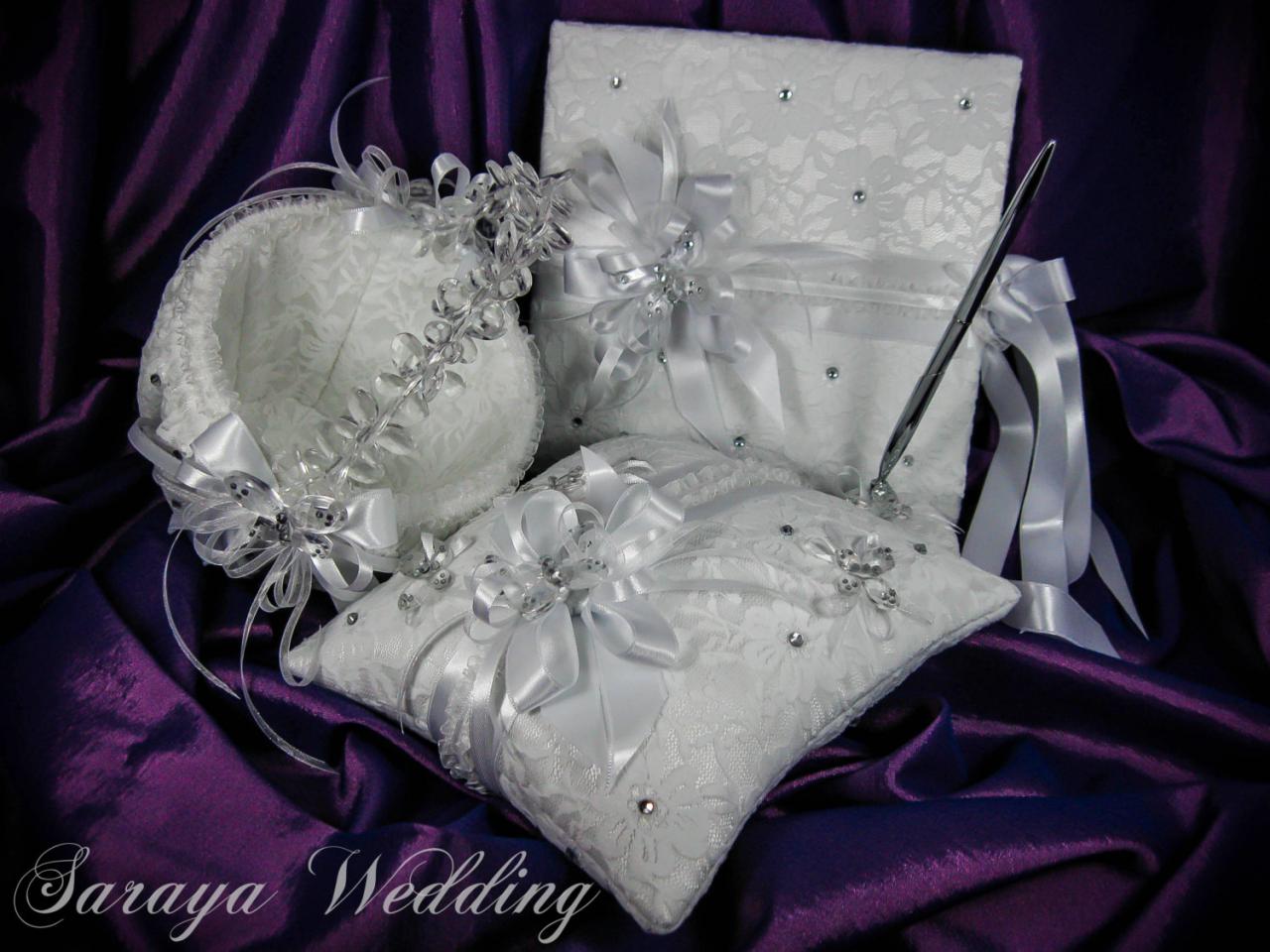 Wedding Set Guest Book Flower Girl Basket Ring Bearer Pillow