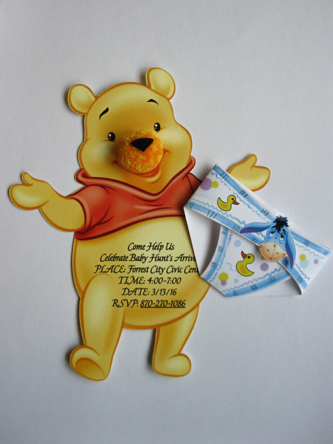Baby Boy Girl Shower Invitation, Winnie The Pooh Invitation, Diaper Invitation, Cartoon Baby Shower Invitation