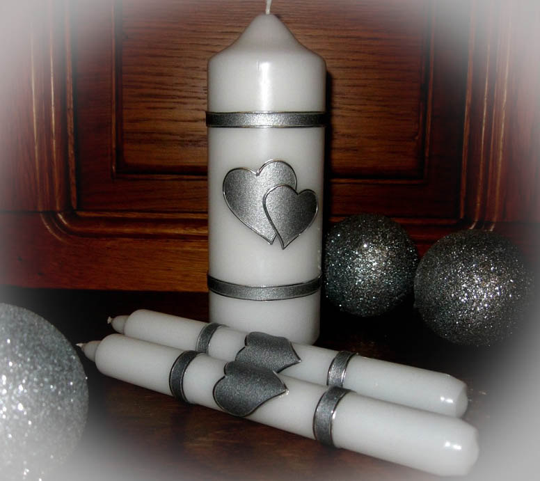 Handmade Hand Decorated Wedding Unity Candles "two Hearts", Pillar Candle, Taper Candles, Personalized Candles, Unity Candle