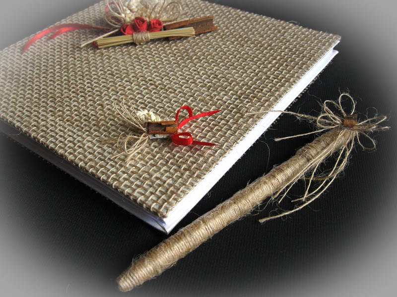 Rustic Wedding Guest Book With Pen, Personalized Guest Book Burlap And Flax, Wedding Guestbook, Wedding Sign In Book, Wedding Guest Album